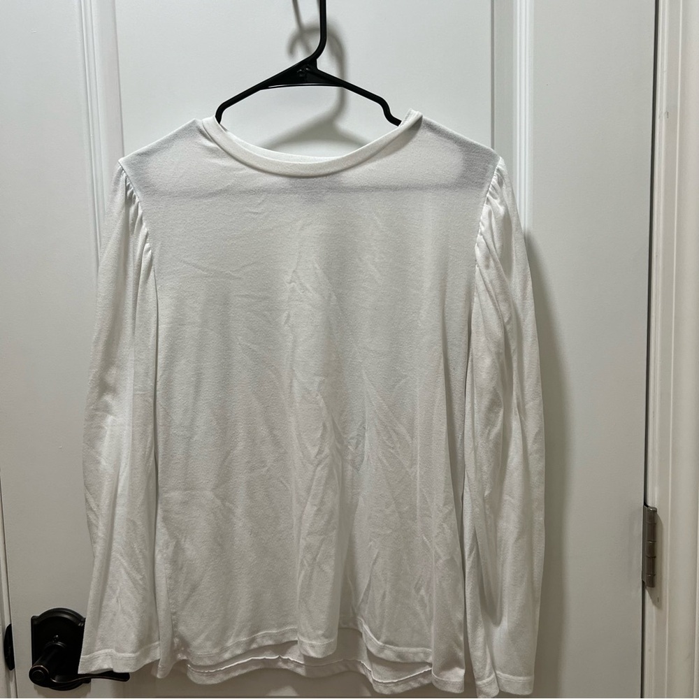White Long Sleeve T Shirt with Puffed Shoulders Size XL